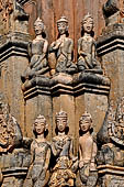 Elaborate figures carved in stucco decorate the ancient stupas, Kakku Buddhist Ruins. Shan State in Myanmar (Burma).